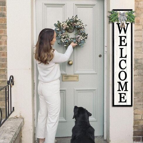 Surfapans Welcome Sign for Front porch Standing 45"X9"Large Wood Frame Outdoor Tall Welcome Signs Vertical Decor for Farmhouse Rustic Home Modern Outside Front Door Wall Decorations (Black) in Saudi Arabia