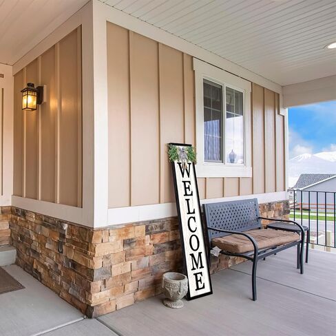 Surfapans Welcome Sign for Front porch Standing 45"X9"Large Wood Frame Outdoor Tall Welcome Signs Vertical Decor for Farmhouse Rustic Home Modern Outside Front Door Wall Decorations (Black) in Saudi Arabia
