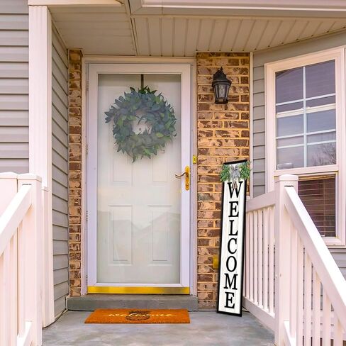 Surfapans Welcome Sign for Front porch Standing 45"X9"Large Wood Frame Outdoor Tall Welcome Signs Vertical Decor for Farmhouse Rustic Home Modern Outside Front Door Wall Decorations (Black) in Saudi Arabia