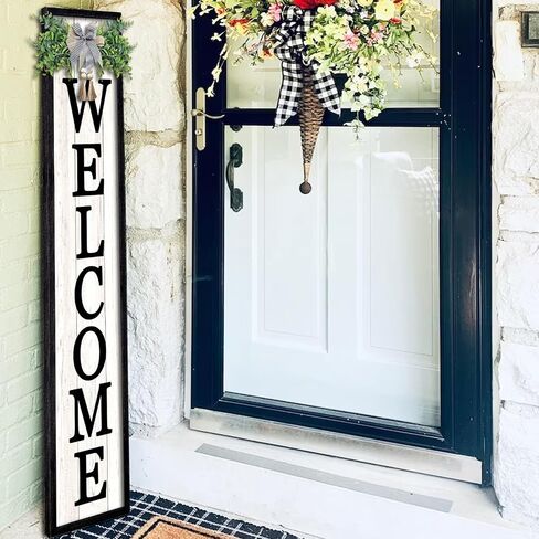 Surfapans Welcome Sign for Front porch Standing 45"X9"Large Wood Frame Outdoor Tall Welcome Signs Vertical Decor for Farmhouse Rustic Home Modern Outside Front Door Wall Decorations (Black) in Saudi Arabia