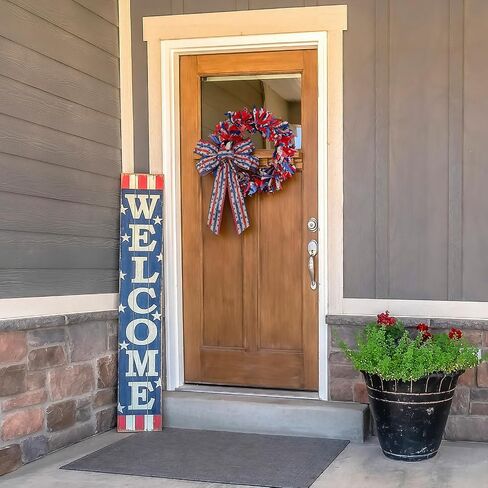 Retrowavy 16 Inch Patriotic Wreath with Bow, 4th of July Wreaths for Front Door Red White and Blue Wreath for 250th Anniversary Memorial Day Independence Day Porch Farmhouse Holiday Decor Vintage in Kuwait