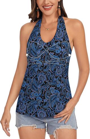 WOWENY Womens Halter Tank Tops with Built in Bra Loose Fit Padded Tops Summer Backless Camisole Going Out Cami Shirts in Kuwait