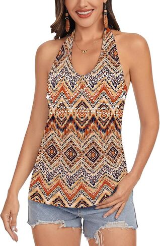 WOWENY Womens Halter Tank Tops with Built in Bra Loose Fit Padded Tops Summer Backless Camisole Going Out Cami Shirts in Kuwait