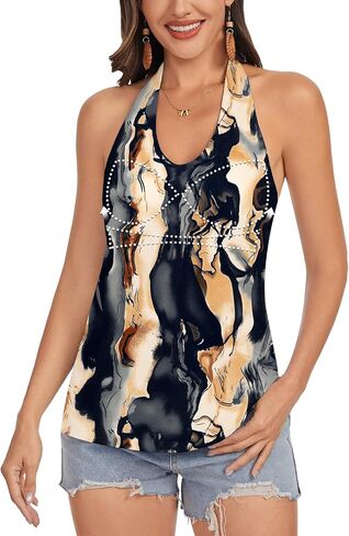 WOWENY Womens Halter Tank Tops with Built in Bra Loose Fit Padded Tops Summer Backless Camisole Going Out Cami Shirts in Kuwait