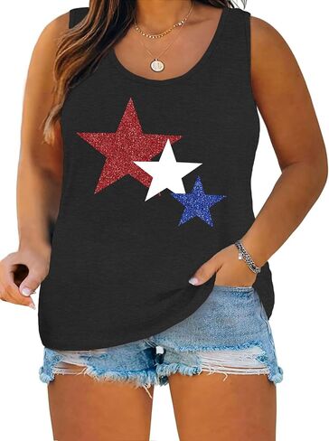 Ithalt Plus Size 4th of July Tops for Women American Flag Tank Tops USA Patriotic Shirts Red White and Blue Sleeveless in Saudi Arabia