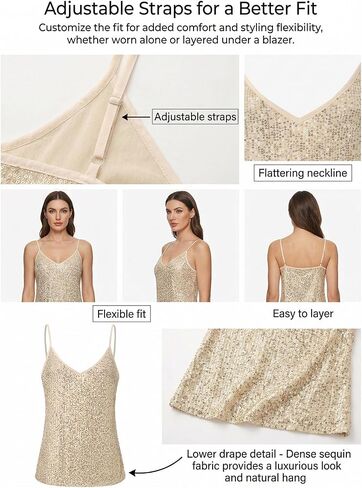 7th Element Women’s Fully Lined Sequin Tank Top, Sparkly Tops, Concert Outfit, Vegas Tops & Going Out Outfits for Women in Saudi Arabia