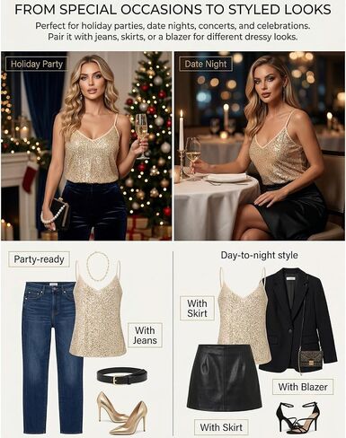 7th Element Women’s Fully Lined Sequin Tank Top, Sparkly Tops, Concert Outfit, Vegas Tops & Going Out Outfits for Women in Saudi Arabia