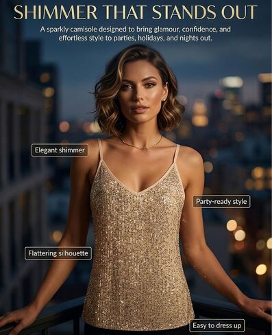 7th Element Women’s Fully Lined Sequin Tank Top, Sparkly Tops, Concert Outfit, Vegas Tops & Going Out Outfits for Women in Saudi Arabia