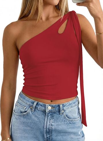 Matunana Womens One Shoulder Tops - Going Out Crop Y2k Cute Tank Top, 2026 Summer Shirt Trendy Outfits in Saudi Arabia