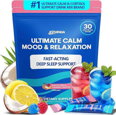 Ultimate Calm Drink Mix - Super Cortisol Reducer Supplement, Magnesium Glycinate Powder, Ashwagandha, L Theanine, Holy Basil, Vitamin D3, Supports Relax Focus Sleep Mood, No Sugar, 30 Servings in Saudi Arabia