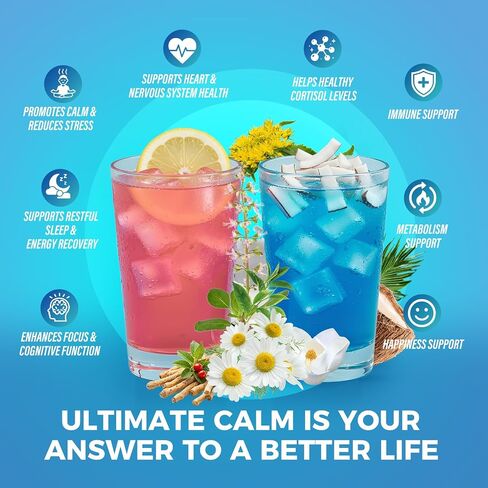 Ultimate Calm Drink Mix - Super Cortisol Reducer Supplement, Magnesium Glycinate Powder, Ashwagandha, L Theanine, Holy Basil, Vitamin D3, Supports Relax Focus Sleep Mood, No Sugar, 30 Servings in Saudi Arabia