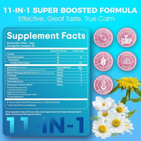 Ultimate Calm Drink Mix - Super Cortisol Reducer Supplement, Magnesium Glycinate Powder, Ashwagandha, L Theanine, Holy Basil, Vitamin D3, Supports Relax Focus Sleep Mood, No Sugar, 30 Servings in Saudi Arabia