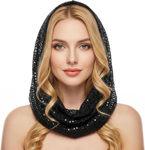 Sequin Head Scarf Rave Hood Rave Scarf Women Rave Outfit Festival Accessories for Halloween Concerts Cosplay Costumes (Black) in Saudi Arabia