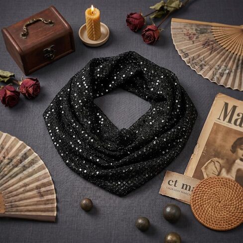 Sequin Head Scarf Rave Hood Rave Scarf Women Rave Outfit Festival Accessories for Halloween Concerts Cosplay Costumes (Black) in Saudi Arabia