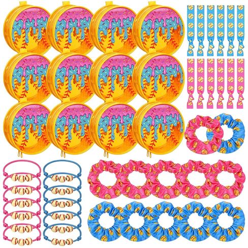 Baderke 48 Pcs Ice Cream Softball Gifts for Team Party Favors Softball Goodie Bag Include 4" Mini Ice Cream Cosmetics Makeup Bag Hair Scrunchies Satin Ties Bracelet for Girl Woman Player Teams Gifts in Kuwait
