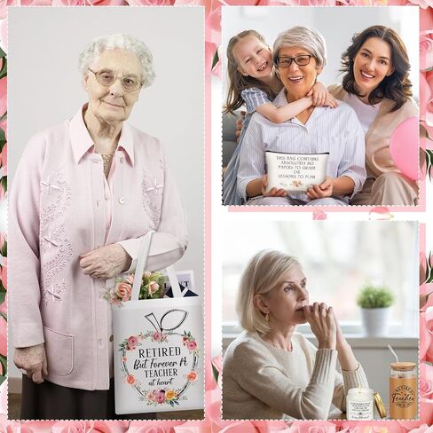 SiliFine 6 Pcs Teacher Retirement Gift Sets for Women Including Tote Bag Makeup Bag 16 oz Glass Tumbler Candle Bookmark Greetings Card Happy Retirement for Retired Teachers Coworker Friends Mom in Kuwait