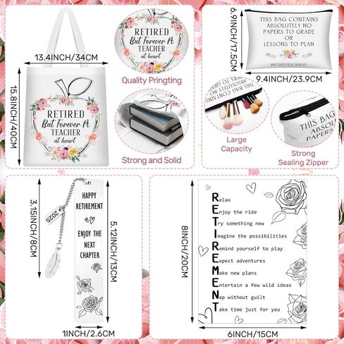 SiliFine 6 Pcs Teacher Retirement Gift Sets for Women Including Tote Bag Makeup Bag 16 oz Glass Tumbler Candle Bookmark Greetings Card Happy Retirement for Retired Teachers Coworker Friends Mom in Kuwait