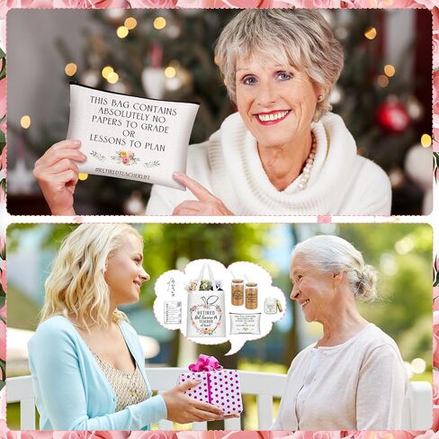 SiliFine 6 Pcs Teacher Retirement Gift Sets for Women Including Tote Bag Makeup Bag 16 oz Glass Tumbler Candle Bookmark Greetings Card Happy Retirement for Retired Teachers Coworker Friends Mom in Kuwait