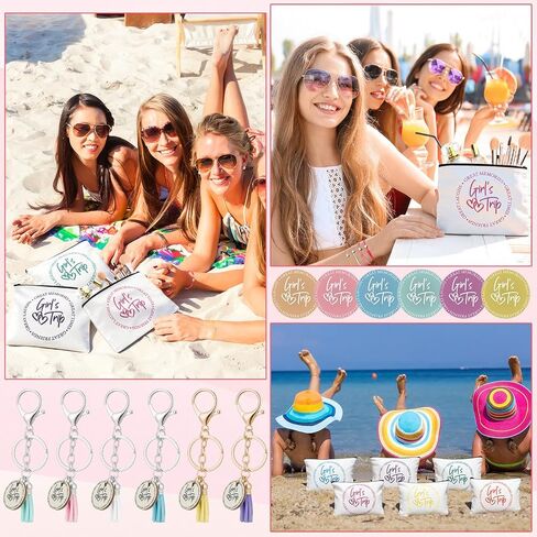 Liliaafar 24 Pcs Girls Trip Gift Favors 6 Makeup Bags 6 Keychains 6 Travel Mirrors 6 Getaway Bracelets Girls Weekend Cosmetic Pouch for Sisters Friends Bestie Bachelorette Party Supplies in Saudi Arabia