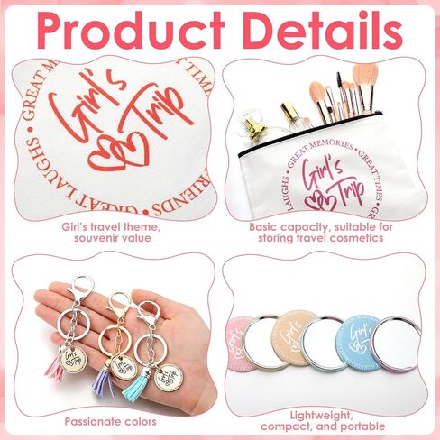 Liliaafar 24 Pcs Girls Trip Gift Favors 6 Makeup Bags 6 Keychains 6 Travel Mirrors 6 Getaway Bracelets Girls Weekend Cosmetic Pouch for Sisters Friends Bestie Bachelorette Party Supplies in Saudi Arabia