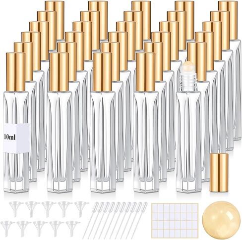 Domensi 30 Pack 10ml/0.34oz Citrine Crystal Roller Bottles for Essential Oils, Refillable Leak-proof Travel Perfume Roll on Bottles for DIY Aromatherapy, Skincare & Samples in Saudi Arabia