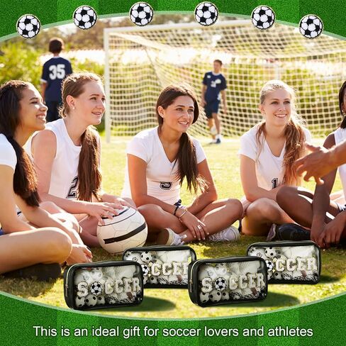 Reallnaive 12 Pcs Soccer Clear Cosmetic Makeup Bag with Chenille Letter Patch Sport Goodie Clear PVC Pouch Organizer Waterproof Travel Toiletry Bags for Sports Theme Birthday Party Supplies in Saudi Arabia