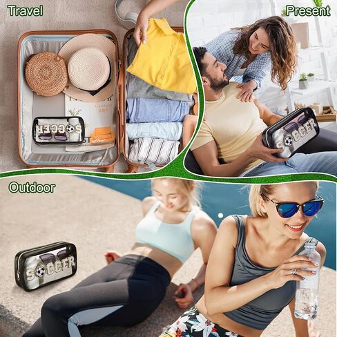Reallnaive 12 Pcs Soccer Clear Cosmetic Makeup Bag with Chenille Letter Patch Sport Goodie Clear PVC Pouch Organizer Waterproof Travel Toiletry Bags for Sports Theme Birthday Party Supplies in Saudi Arabia
