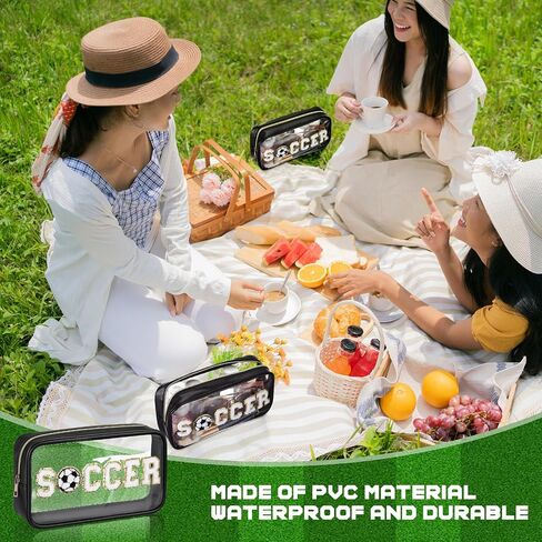 Reallnaive 12 Pcs Soccer Clear Cosmetic Makeup Bag with Chenille Letter Patch Sport Goodie Clear PVC Pouch Organizer Waterproof Travel Toiletry Bags for Sports Theme Birthday Party Supplies in Saudi Arabia