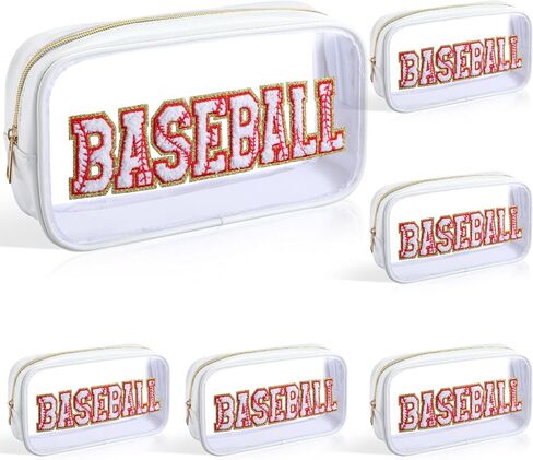 Reallnaive 12 Pcs Soccer Clear Cosmetic Makeup Bag with Chenille Letter Patch Sport Goodie Clear PVC Pouch Organizer Waterproof Travel Toiletry Bags for Sports Theme Birthday Party Supplies in Saudi Arabia