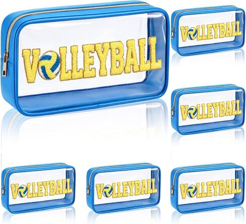 Reallnaive 12 Pcs Soccer Clear Cosmetic Makeup Bag with Chenille Letter Patch Sport Goodie Clear PVC Pouch Organizer Waterproof Travel Toiletry Bags for Sports Theme Birthday Party Supplies in Saudi Arabia