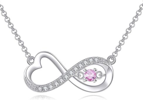 Diamond Infinity Necklace for Women, 925 Sterling Silver Lab-Grown Diamonds Infinity Love Heart Pendant with Birthstone Valentine's Day Birthday Mothers Day Jewelry Gifts for Her 18+2" in Saudi Arabia