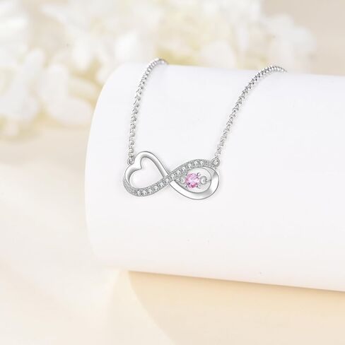 Diamond Infinity Necklace for Women, 925 Sterling Silver Lab-Grown Diamonds Infinity Love Heart Pendant with Birthstone Valentine's Day Birthday Mothers Day Jewelry Gifts for Her 18+2" in Saudi Arabia