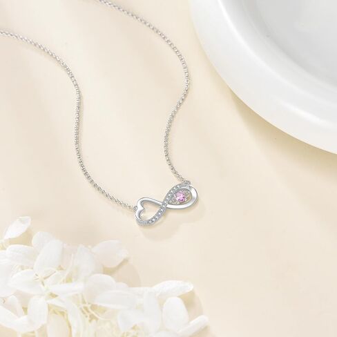 Diamond Infinity Necklace for Women, 925 Sterling Silver Lab-Grown Diamonds Infinity Love Heart Pendant with Birthstone Valentine's Day Birthday Mothers Day Jewelry Gifts for Her 18+2" in Saudi Arabia