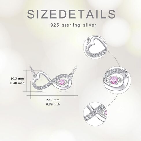 Diamond Infinity Necklace for Women, 925 Sterling Silver Lab-Grown Diamonds Infinity Love Heart Pendant with Birthstone Valentine's Day Birthday Mothers Day Jewelry Gifts for Her 18+2" in Saudi Arabia