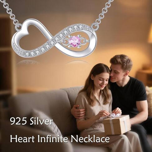 Diamond Infinity Necklace for Women, 925 Sterling Silver Lab-Grown Diamonds Infinity Love Heart Pendant with Birthstone Valentine's Day Birthday Mothers Day Jewelry Gifts for Her 18+2" in Saudi Arabia