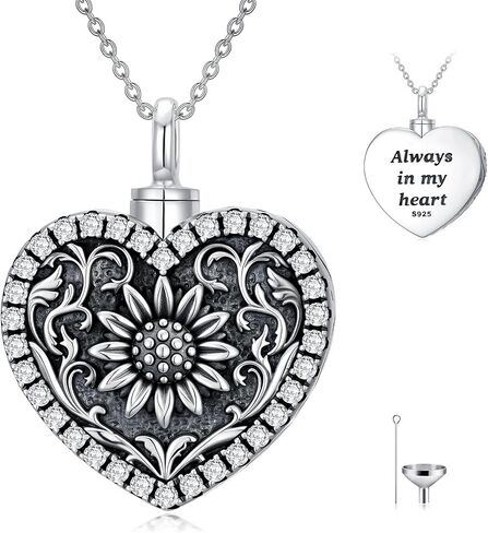 TOUPOP Heart Urn Necklace for Ashes 925 Sterling Silver Tree of Life/Sunflower/Rose Flower Cremation Jewelry Keepsake Pendant with Funnel Kit Memorial Sympathy Gift for Loss of Loved One in Kuwait