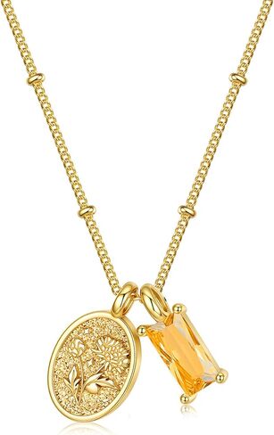 Turandoss Birthstone Necklaces for Women Girls, Dainty 14K Gold Plated Created Emerald Birthstone Personalized Birth Flower Pendant 1-12 Months Necklace Birthday Jewelry Gifts for Women Mom in Kuwait