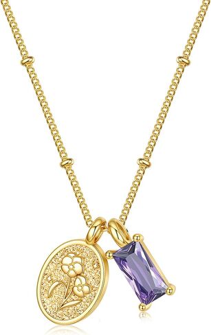 Turandoss Birthstone Necklaces for Women Girls, Dainty 14K Gold Plated Created Emerald Birthstone Personalized Birth Flower Pendant 1-12 Months Necklace Birthday Jewelry Gifts for Women Mom in Kuwait