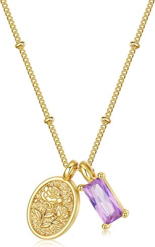 Turandoss Birthstone Necklaces for Women Girls, Dainty 14K Gold Plated Created Emerald Birthstone Personalized Birth Flower Pendant 1-12 Months Necklace Birthday Jewelry Gifts for Women Mom in Kuwait