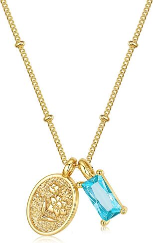 Turandoss Birthstone Necklaces for Women Girls, Dainty 14K Gold Plated Created Emerald Birthstone Personalized Birth Flower Pendant 1-12 Months Necklace Birthday Jewelry Gifts for Women Mom in Kuwait