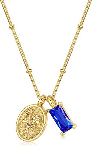 Turandoss Birthstone Necklaces for Women Girls, Dainty 14K Gold Plated Created Emerald Birthstone Personalized Birth Flower Pendant 1-12 Months Necklace Birthday Jewelry Gifts for Women Mom in Kuwait