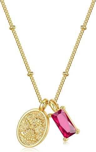 Turandoss Birthstone Necklaces for Women Girls, Dainty 14K Gold Plated Created Emerald Birthstone Personalized Birth Flower Pendant 1-12 Months Necklace Birthday Jewelry Gifts for Women Mom in Kuwait