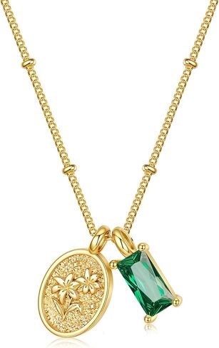 Turandoss Birthstone Necklaces for Women Girls, Dainty 14K Gold Plated Created Emerald Birthstone Personalized Birth Flower Pendant 1-12 Months Necklace Birthday Jewelry Gifts for Women Mom in Kuwait