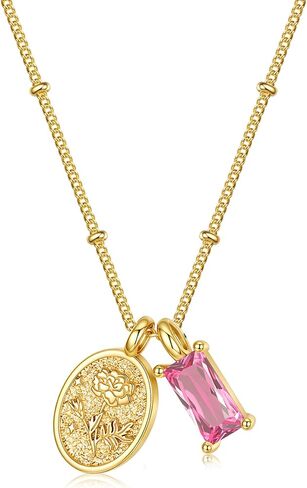 Turandoss Birthstone Necklaces for Women Girls, Dainty 14K Gold Plated Created Emerald Birthstone Personalized Birth Flower Pendant 1-12 Months Necklace Birthday Jewelry Gifts for Women Mom in Kuwait