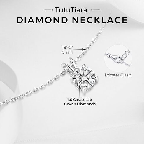 1.0 Carat Diamond Necklace, IGI Certified LAB GROWN Round Diamond Solitaire Necklaces for Women, 4 Prong Set, Pendant Jewelry for Women (E-F Color, SI Clarity) in Saudi Arabia