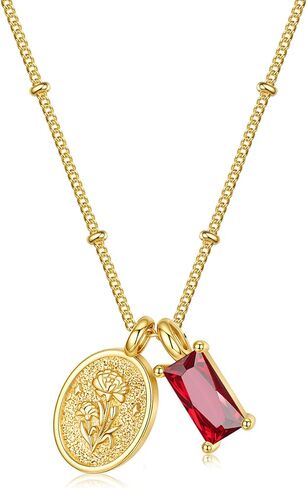 Turandoss Birthstone Necklaces for Women Girls, Dainty 14K Gold Plated Created Emerald Birthstone Personalized Birth Flower Pendant 1-12 Months Necklace Birthday Jewelry Gifts for Women Mom in Kuwait