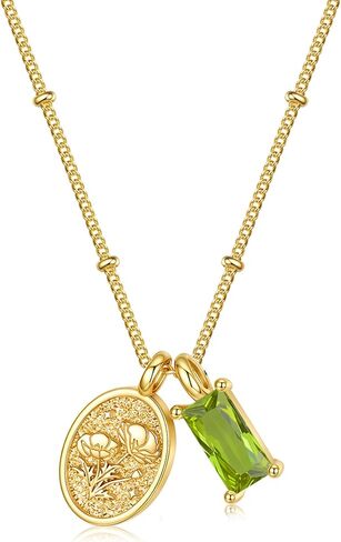 Turandoss Birthstone Necklaces for Women Girls, Dainty 14K Gold Plated Created Emerald Birthstone Personalized Birth Flower Pendant 1-12 Months Necklace Birthday Jewelry Gifts for Women Mom in Kuwait