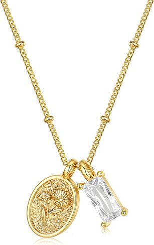 Turandoss Birthstone Necklaces for Women Girls, Dainty 14K Gold Plated Created Emerald Birthstone Personalized Birth Flower Pendant 1-12 Months Necklace Birthday Jewelry Gifts for Women Mom in Kuwait