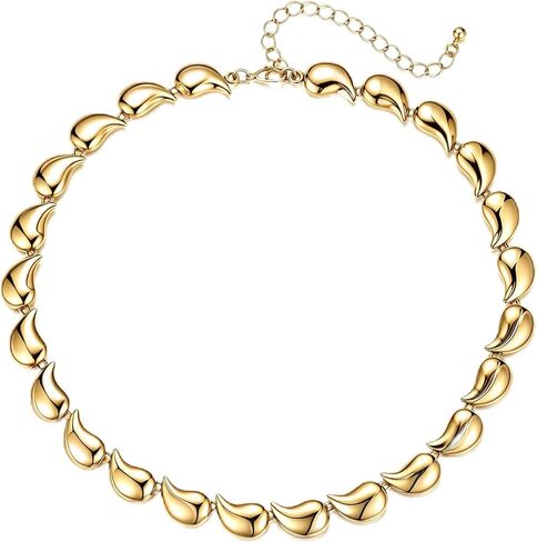 Chunky Teardrop Necklace for Women - 18K Gold & Silver Plated Dainty Waterdrop Chain Collar Choker, Bold Statement Tear Beaded Necklace Minimalist Trendy Jewelry Gift in Saudi Arabia