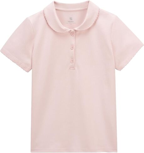 Stelle Girls Peter Pan Collar Shirts Short Sleeve School Uniform Tops Polo Shirt Ruffle Cotton Pique Summer Tees for Kids in Kuwait